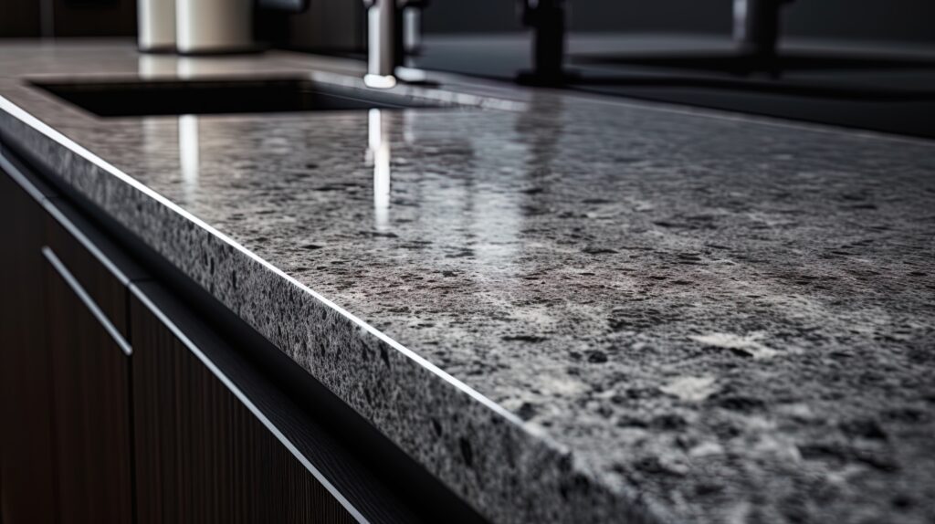 Plan de travail de cuisine en granit poli.