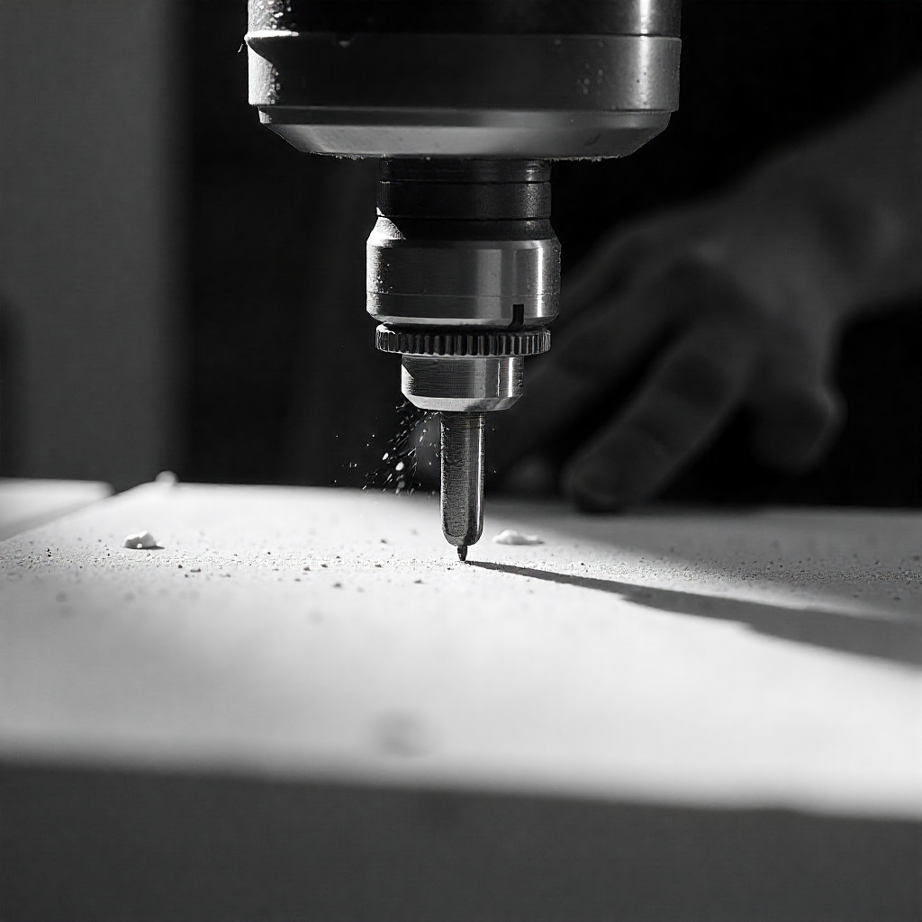 Perçage d'un matériau par une machine industrielle.